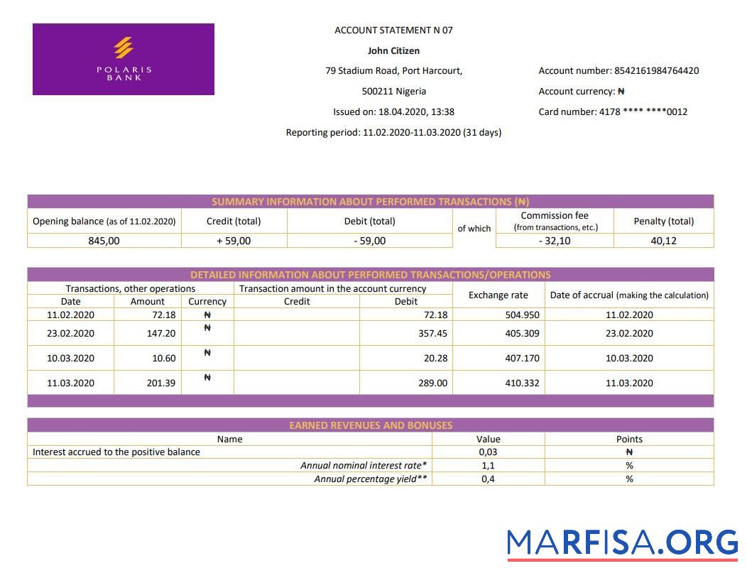 Realistic Nigeria Polaris bank statement word download for verification